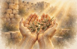 Open hands offering an olive branch — ahava, love as action