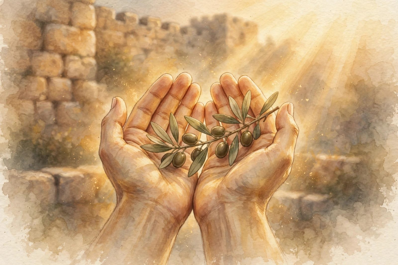 Open hands offering an olive branch — ahava, love as action
